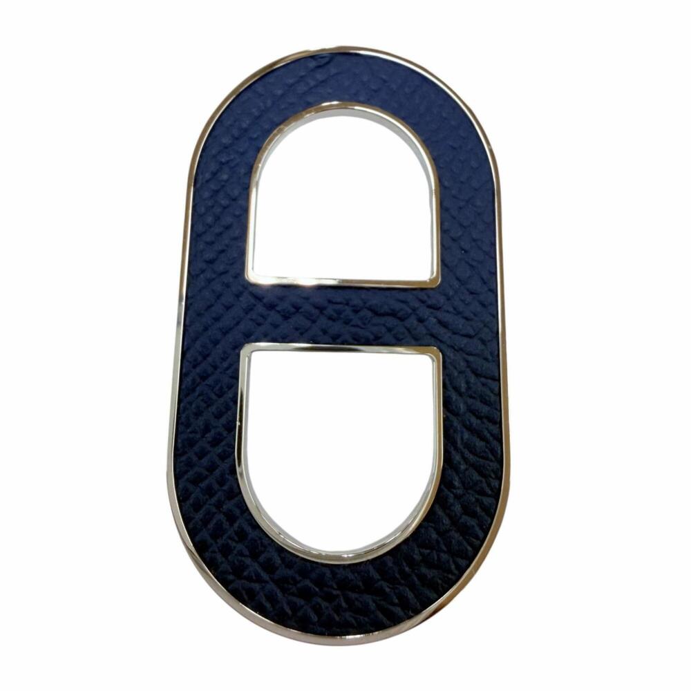 HERMES Silver Leather Brooch